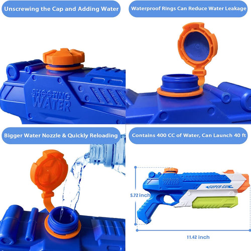 Water Guns for Kids - Summer Soaker Squirt Guns, 400CC/40ft for 3 Years Old and up Boys Girls Adults - 2 Pack Outdoor Toy for Swimming Pool Yard Lawn Beach