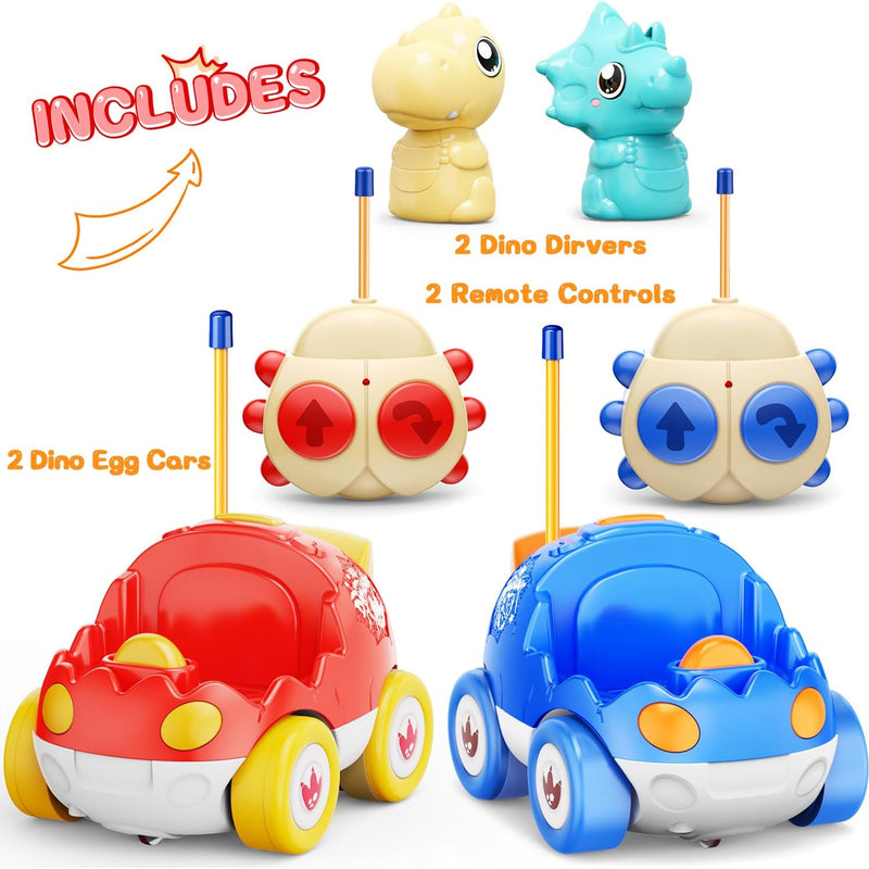 Kidz do 2 Pack Dinosaur Remote Control Cars for Kids 2-5 Years Old with Music and Light Features