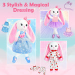 Ballerina Doll Stuffed Animals Girl Toys Age 3-8, Bunny Stuffed Animal, Ballet Dress Up Doll, Kids Pretend Play with 4 Set Clothes, Cape,Plush Bag 3 4 5 6 7 8 Year Old Girl Gifts Dance Recital Gifts