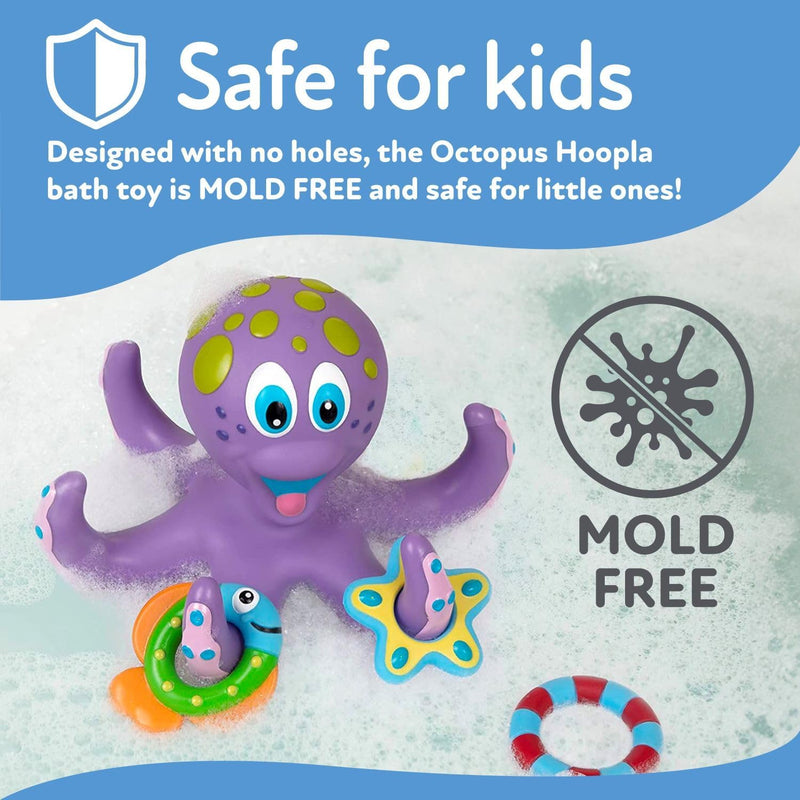 Nuby Floating Octopus with 3 Hoopla Rings - Mold-Free Baby & Toddler Bath Toy