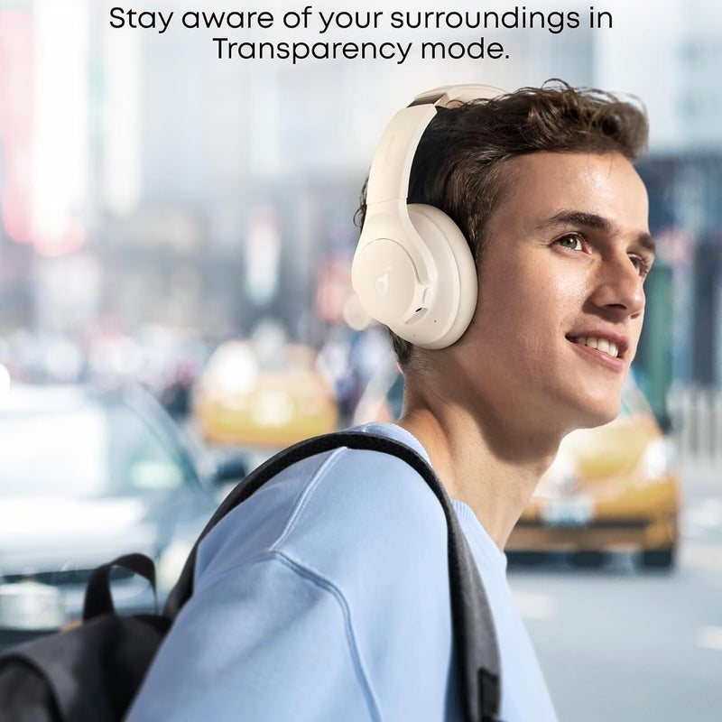 Soundcore by Anker Q20i Hybrid Active Noise Cancelling Headphones, White | Over-Ear, Bluetooth, 40H ANC Playtime, Hi-Res Audio, Big Bass, Transparency Mode, Customize via App, Travel, Home, Office
