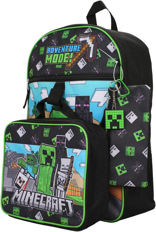 BIOWORLD Unisex Minecraft Adventure Mode 5-Piece Backpack set (Little Kid/Big Kid), Green, One size
