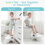 Maliton Potty Training Toilet Seat & Step Stool, 2-in-1 Anti-Slip Grey | Potty Seat + Separate Step Stool, Adjustable Fits More Toilets, Anti-Slip, Sturdy, Splash Guard, Easy clean，Boys & Girls.