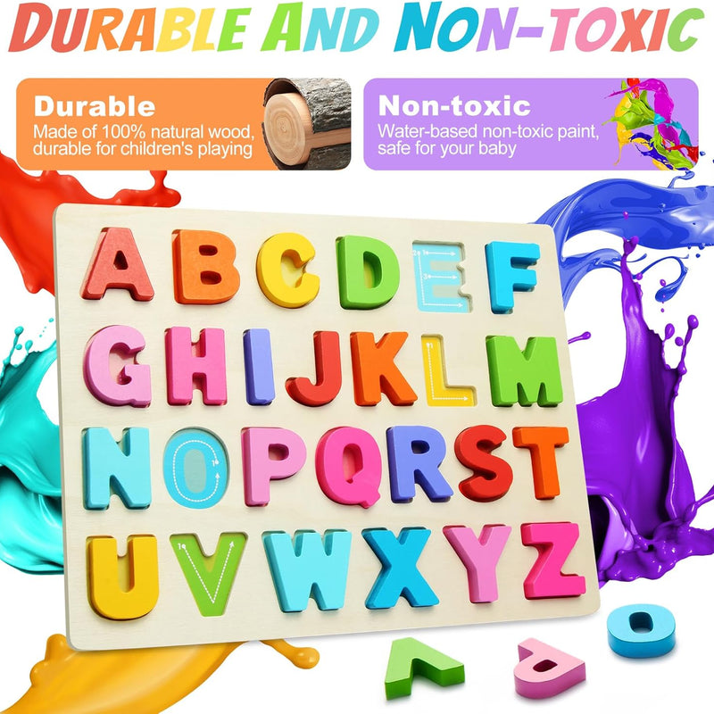 Wooden ABC Alphabet Puzzle for Preschool Learning Activities and Toddler Education