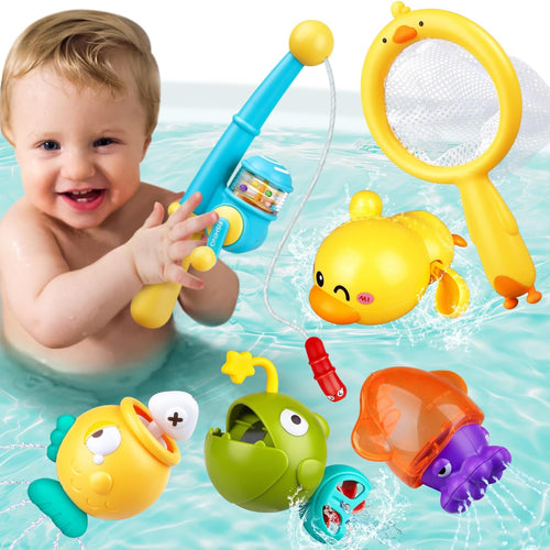 Magnetic Fishing Bath Toys for Toddlers 1-3 | Floating Wind-Up Duck, Fishing Rod & Net, Pool & Bathtub Fun