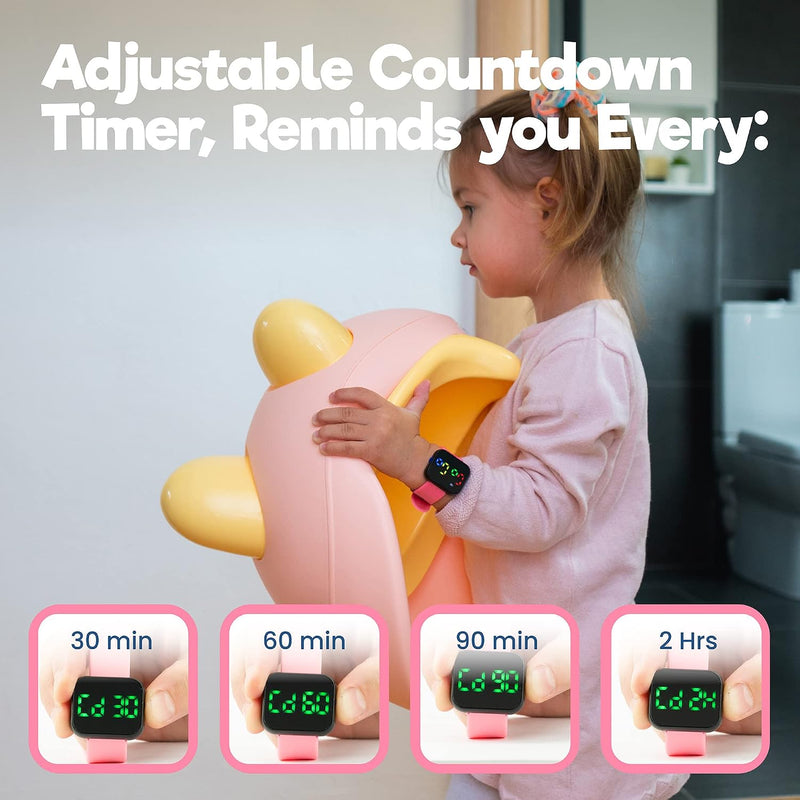 Potty Training Watch for Kids V2 – A Water Resistant Toilet Reminder Device for Boys & Girls to Train Your Toddler with Fun/Musical & Vibration Interval Reminder with Potty Training eBook (Pink)