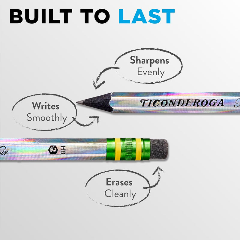 Ticonderoga Noir Black Wood-Cased #2 Pencils, Holographic Design, 12 Count