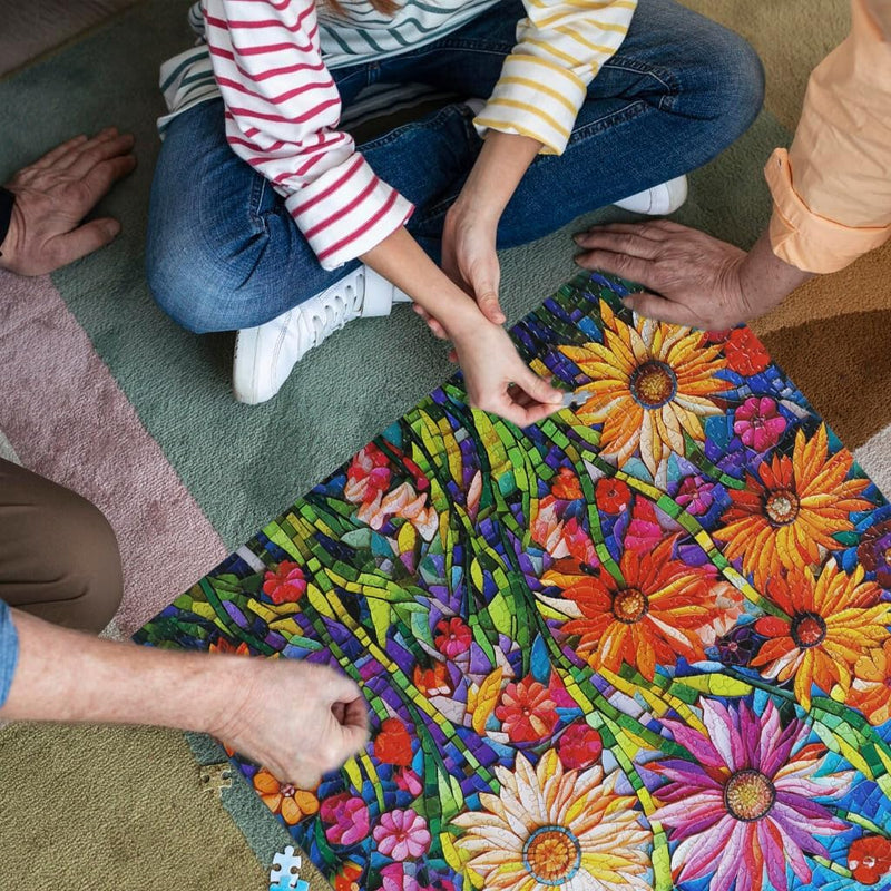 Bgraamiens Mosaic Art Flowers 1000 Piece Ceramic Tile Puzzle for Adults, Stained Glass Jigsaw