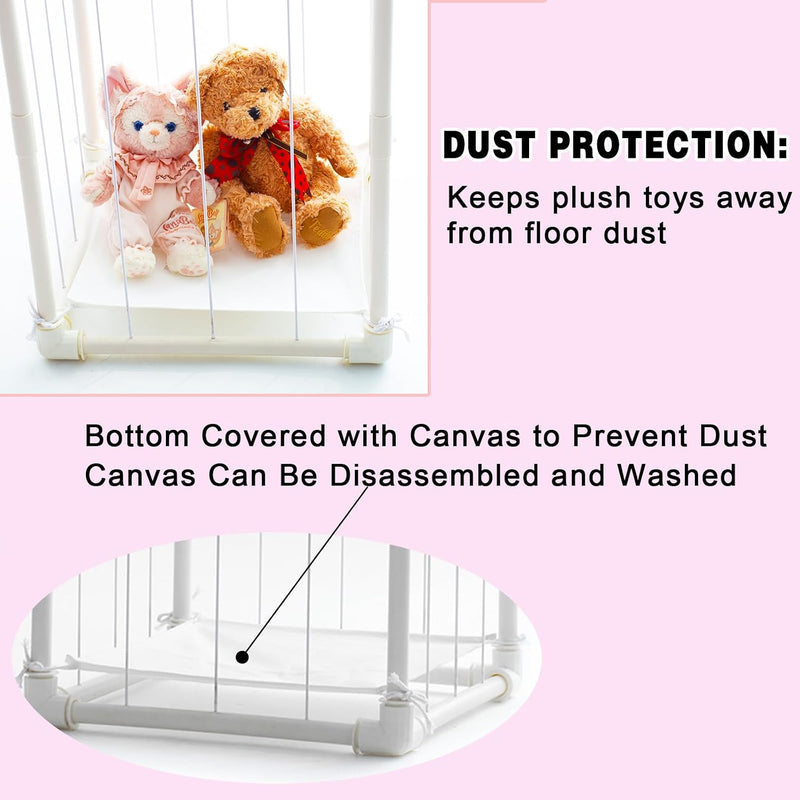 Large Stuffed Animal Storage Zoo Cage Holder, 19"x19"x56.3" Pre-Threaded Bungee Upgrade PVC Toy Organizers and Storage, Vertical Space Saving Plush Toys Zoo Holder, for Bedroom Playroom, White