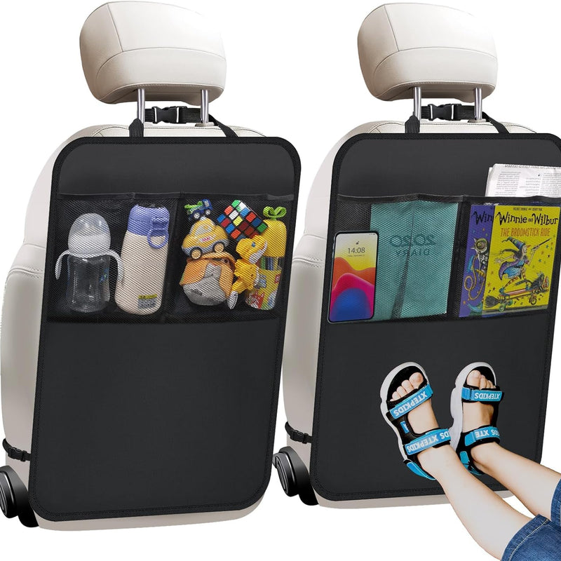 Kick Mats with Organizer -2 Pack Backseat Protector SeatCovers for Your Car, SUV, Minivan or Truck Seats - VehicleBack Seat Kids Safety Accessories -Universal Fit AutomotiveInterior Protectors