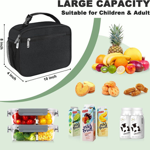 Kids Lunch Box for Boys Girls Lunch Bag Insulated Durable Lunchbox Children Lunch Tote Bag for School Black