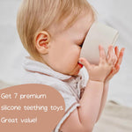 Moonkie 7-piece Stackable Silicone Teether Toy Set for 6+ Months, Soft and Edible