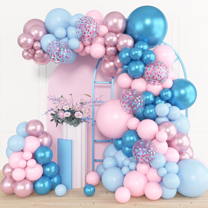 Amandir 153pcs Balloon Garland Kit, 4 Size Options, Pink, Purple, Red, Latex, and Metallic Balloons for Birthday Party Decor