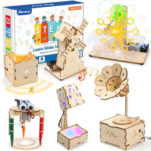 Poraxy STEM Kit for Kids Age 8-10, 6 in 1 Science Kit with Wooden 3D Puzzles and Toys