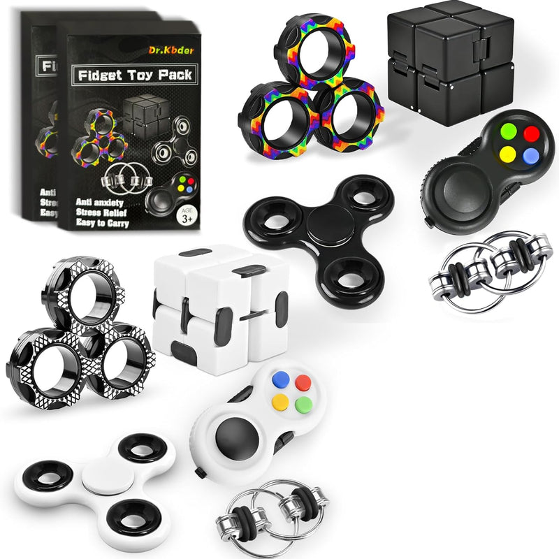5PC Fidget Toys Adults Set Fidgets for Classroom Must Have Autism Sensory Pack Figette Cube ADHD Special Treasure Prize Tool Stress Relief Desk Cool Gadget for Kid Easter Basket Stuffers for Teen Boys