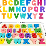 Attmu wooden alphabet puzzles for toddlers, shape ABC puzzle, preschool educational toys gift for girls and boys