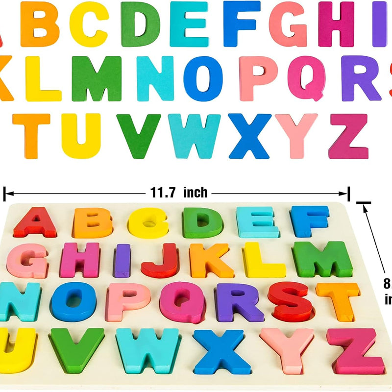 Attmu wooden alphabet puzzles for toddlers, shape ABC puzzle, preschool educational toys gift for girls and boys