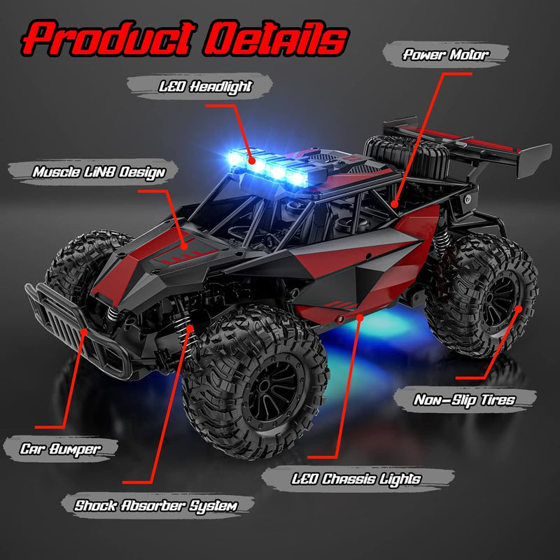 bluejay 1:12 2.4ghz high speed rc monster truck with led headlights and rechargeable battery