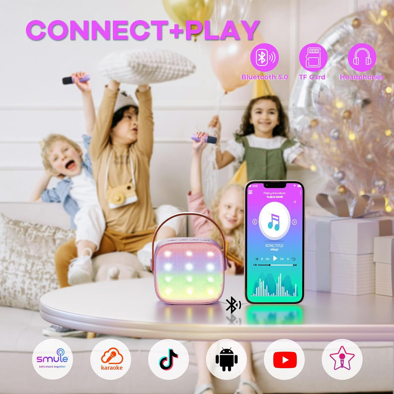 YLL Portable Karaoke Machine with 2 Wireless Mics, Kids Singing Toy for 3-10+ Years