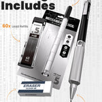 STAGEEK 0.5mm Mechanical Pencil, Metal Art & Drafting Pencil with Eraser and 60 HB Lead Refills, Professional Drawing Pencil for Artists, Students, School, Office, Writing, Sketching, Drafting(Black)