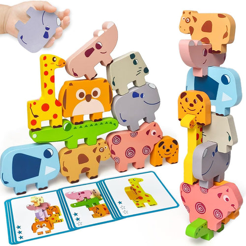 Vaiheng Montessori Toys for 1-4 Year Olds: Wooden Animal Blocks, Stacking, and Educational Puzzles