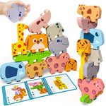 Vaiheng Montessori Toys for 1-4 Year Olds: Wooden Animal Blocks, Stacking, and Educational Puzzles