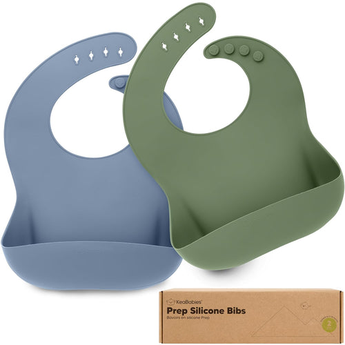 KeaBabies 2-Pack Silicone Bibs for Babies, Toddlers Girl, Boy (Slate) | Sturdy Food-Grade Baby Bibs for Eating, Large Food Catcher, Easy Clean & Put On, Waterproof Baby Feeding Essentials, BPA-Free