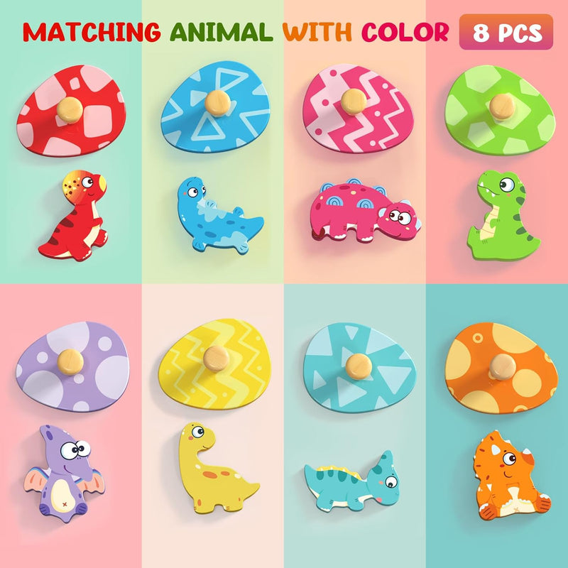 Wooden Dinosaur Matching Egg Puzzle for Preschool Learning Activities and Educational Toys