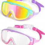 2 Pack Wide View Swimming Goggles, No Leaking Kids Swim Goggles with Anti-Fog/UV HD View Kids Goggles Boys Girls 5-15