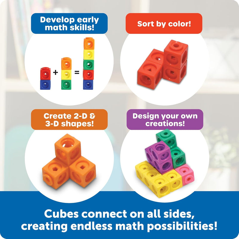 Learning Resources MathLink Cubes - 100-piece set for kids aged 5+ with STEM activities and math manipulatives