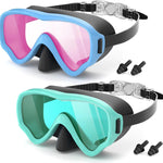 COOLOO 2 Packs Kids Goggles with Nose Cover, 180° Wide View Swimming Goggles for Kids 4-16, No More Hair Snags Anti-Fog No-Leak Snorkel Mask for Boys Girls Youth