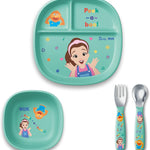 NUK Ms Rachel Tableware Set, Toddler Plate and Bowl, and Toddle Utensils - Fork and Spoon, Kids Dining Set, BPA-Free, Dishwasher-Safe