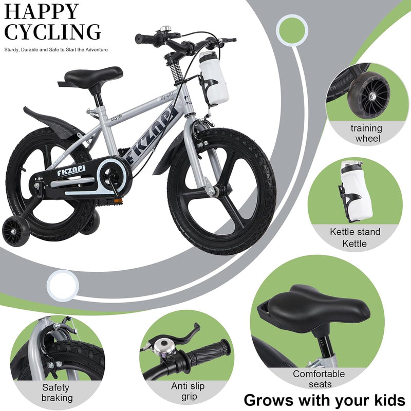 High-quality 16-18 inch steel frame kids bike with training wheels and adjustable seat for growing kids