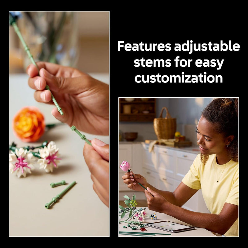 LEGO Botanicals Pretty Pink Flower Bouquet Building Set for Adults - Nature-Inspired Home Decor DIY Kit