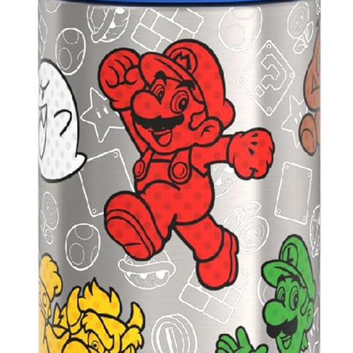 THERMOS FUNTAINER Water Bottle with Spout, 16oz, Mario | Kids Stainless Steel Insulated Water Bottle, Keeps Drinks Cold Longer for School & Play, BPA-Free