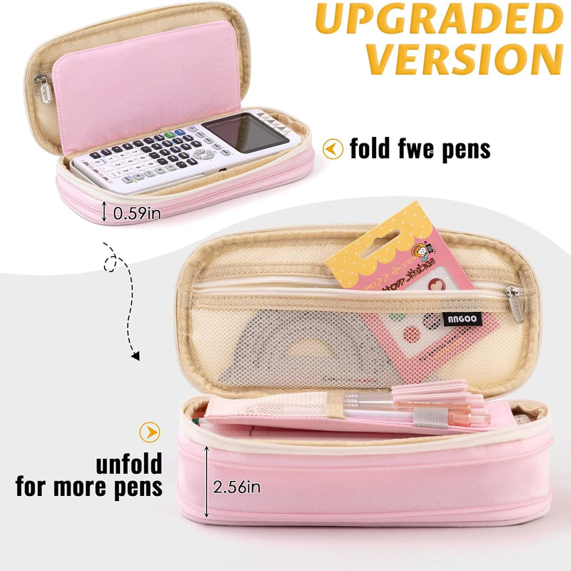 EASTHILL Big Capacity Pencil Pen Case Office College School Large Storage High Capacity Bag Pouch Holder Box Organizer Blue (Pink)