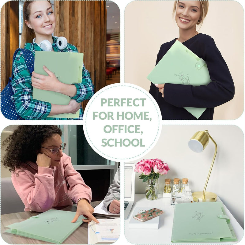 SKYDUE Expanding File Folder with 5 Pockets, Aesthetic Accordion File Organizer, Portable Document Paper Bill Receipt Organizer, School Office Supplies, Letter/A4 Size, (1, Pea Green)