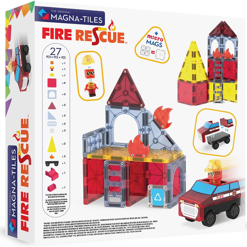 MAGNA-TILES Fire Rescue 27-Piece Magnetic Construction Set, The Original Magnetic Building Brand