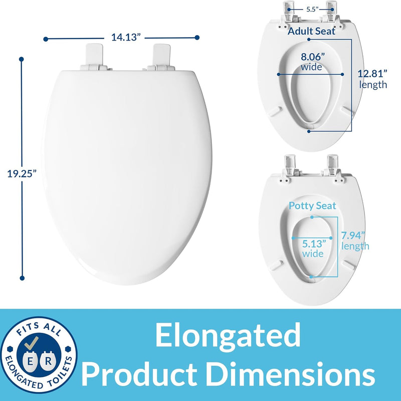 Mayfair NextStep2 Toilet Seat with Built-In Potty Training Seat, Slow-Close, Removable that will Never Loosen, Elongated, White