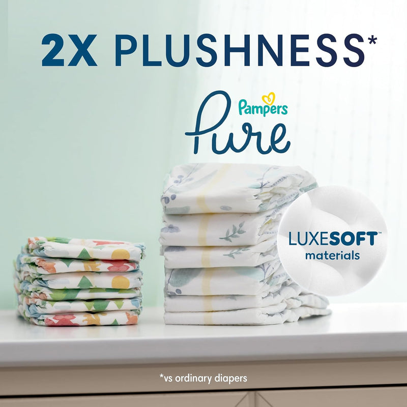 Pampers Pure Baby Diapers, Size 4 (22-37 lbs), 150, Up to 100% Leakproof, Premium Hypoallergenic Soft Diapers