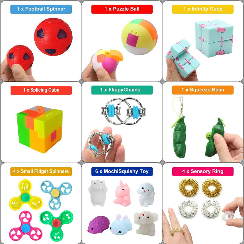 Fidget Simple Fidget Pack, 35pcs Fidget Toys Set with Popping Fidget Sensory Toys for Kids and Adults, Stress Relief Kit Gifts for Party Favors Classroom Prizes Easter Basket Stuffers Egg Fillers