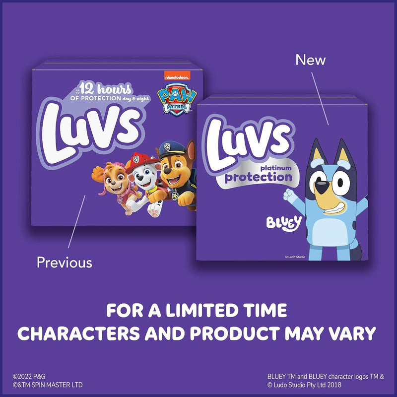 Luvs Size 4 Baby Diapers, Platinum Protection Bluey Diapers for Day & Night,Size 4 (22-37 lbs), 198 Count