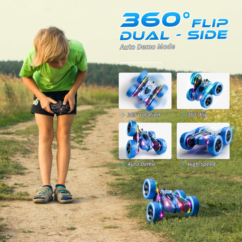 Remote Control Stunt Car 4WD 360° Flip Double-Sided RC Car with LED Light Bar and 2.4GHz Outdoor Play for 6-12 Year Old Boys