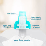 ChooMee SoftSip Food Pouch Top | Baby Led Weaning | No Spill Flow Control Valve, Protects Childs Mouth, 100% Silicone, BPA Free | Swirl Colors, 4 CT