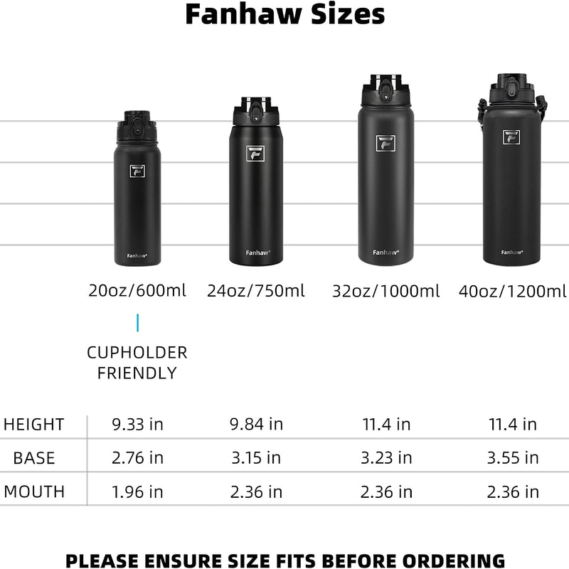 Fanhaw 20 oz Insulated Stainless Steel Water Bottle with Anti-Dust Chug Lid, Leakproof Vacuum Metal Everyday Use Bottle for Kids, Teens & Adults, Back to School Essentials (Green Blue)