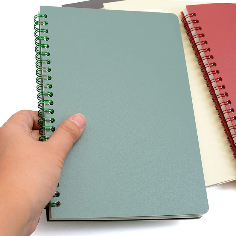 Yansanido Spiral Notebook, 4 Pcs 8.3 Inch x 5.9 Inch A5 Thick Plastic Hardcover 8mm Ruled 4 Color 80 Sheets -160 Pages Journals for Study and Notes (style 10-Wine Red,Brown,Green,ivory, A5)