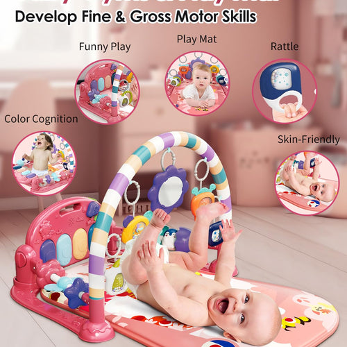 dearlomum Baby Play Mat Gym with Lights, Music & 5 Sensory Toys for Newborns 0-12 Months (Pink)
