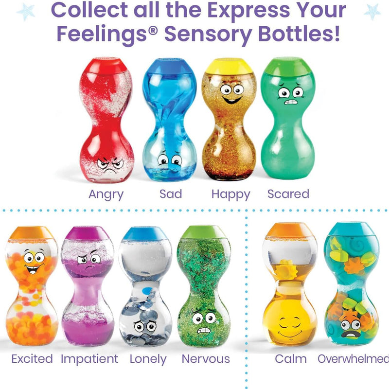 hand2mind Express Your Feelings Sensory Bottles-Primary Emotions, Quiet Toddler Fidgets for Classroom, Calm Down Corner Supplies, Social Emotional Learning, Sensory Toys for Kids with Autism