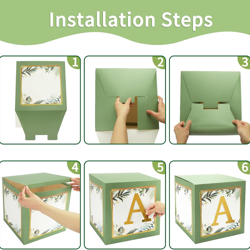 Sage Green RUBFAC Baby Shower Decorations Set 4pcs with Letters and Balloon Boxes