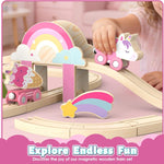 Lehoo Castle Unicorn Train Set for Toddlers 2-4, Wooden Train Track Toy for Girls
